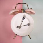 Lunch Mistakes Ruining Your Afternoon An alarm clock with a plate and two forks arranged in a creative design