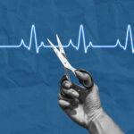 Midlife Test Uncovers Long-Term Heart Dangers A hand holding scissors above a heartbeat line on a blue background