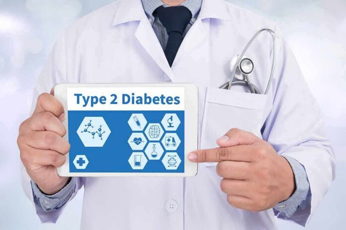 Doctor holding tablet about type 2 diabetes