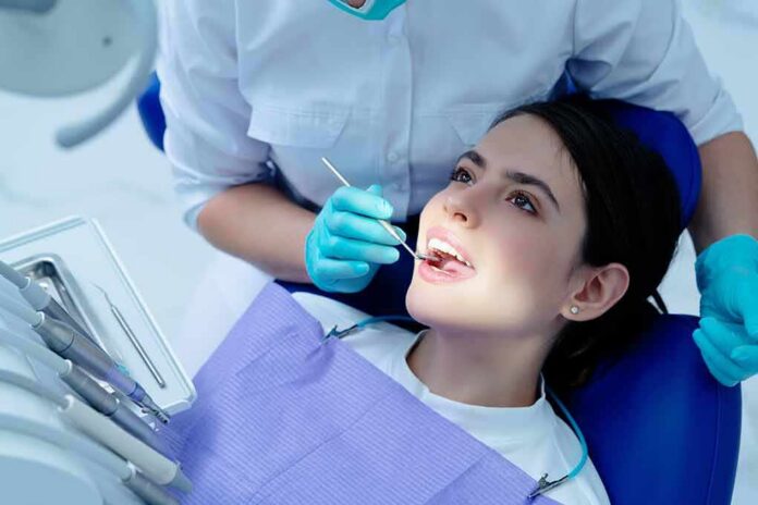 Patient receiving dental checkup