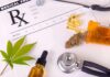 Medical prescription with cannabis, pills, and a stethoscope