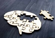 Wooden brain-shaped jigsaw with a missing piece