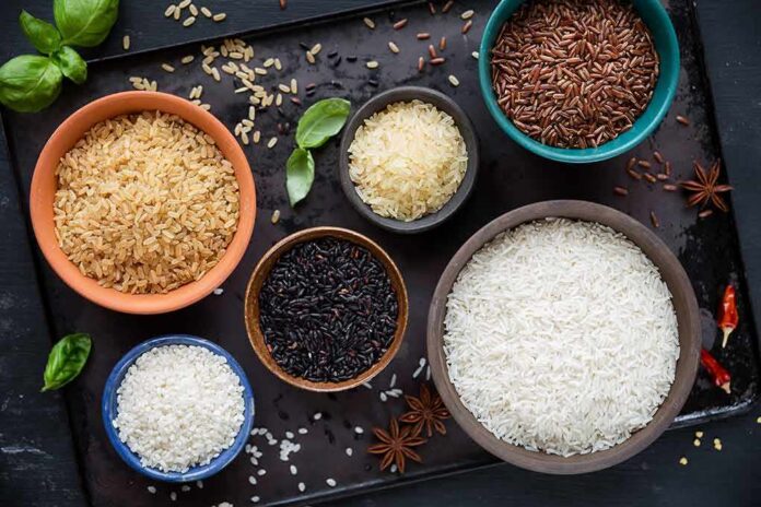 shutterstock_1133456678 Assorted rice varieties in bowls on a dark tray