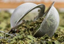 Menopause Relief From A Stress Herb Tea infuser with loose dried leaves